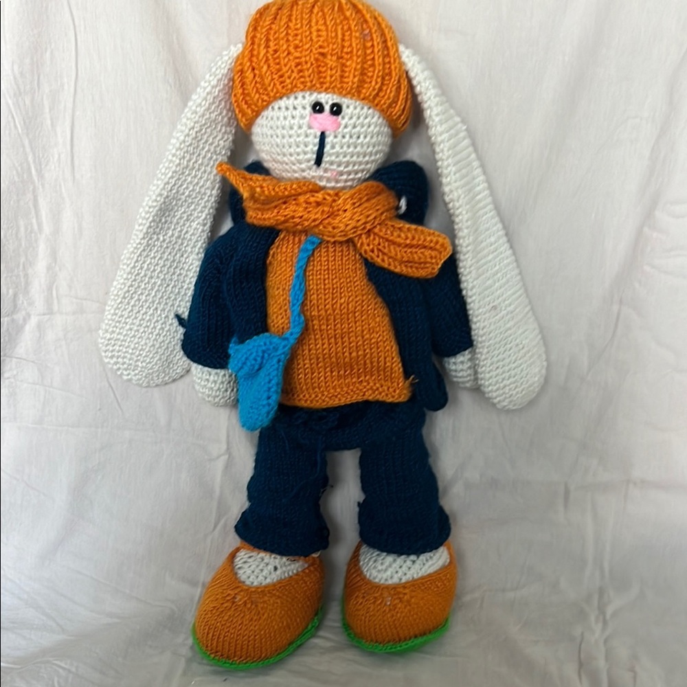 Orange and Blue Stuffed Bunny Toy with Cozy Accessories